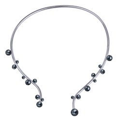 Колье Просекко (Майорка 4-10мм темно-серая; покрытие родий), Есть комплект