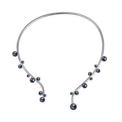 Колье Просекко (Майорка 4-10мм темно-серая; покрытие родий), Есть комплект