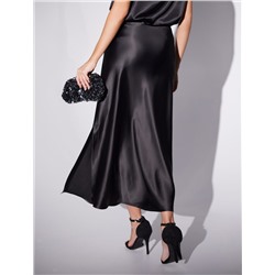 Юбка миди с разрезом из струящегося плотного сатина