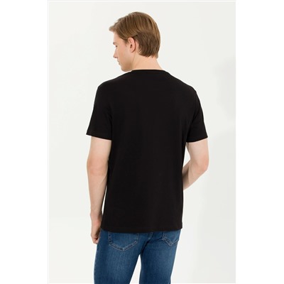 Erkek Siyah Basic Bisiklet Yaka Tişört