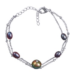 Браслет (жемчуг 7-11мм бензиновый; покрытие родий) 16-20см, Есть комплект