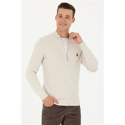 Erkek Taş Melanj Basic Triko Hırka