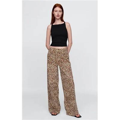 Mid Rise UltraSoft Leopard Baggy Jeans