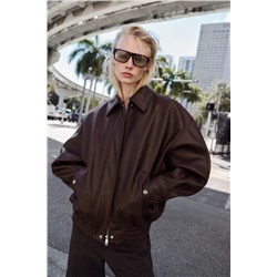 LEATHER-EFFECT BOMBER JACKET