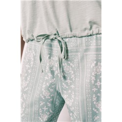 Pijama largo verde manga corta algodón estampado bandana