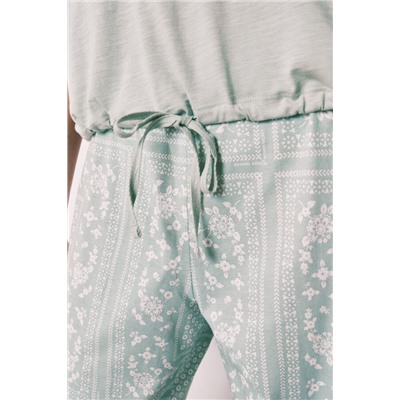 Pijama largo verde manga corta algodón estampado bandana