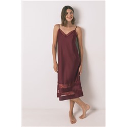 Camisón largo encaje vino
