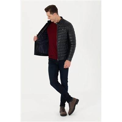 Erkek Lacivert Deri Ceket