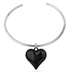 Колье-чокер Сердцебиение (4, 2см, эмаль черная; покрытие родий) 42см, Есть комплект