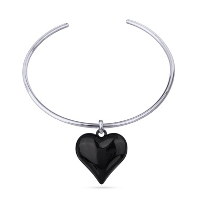 Колье-чокер Сердцебиение (4, 2см, эмаль черная; покрытие родий) 42см, Есть комплект