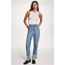 HIGH-RISE RAW-EDGE CUFFED STRAIGHT-LEG JEANS