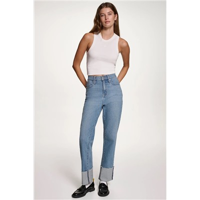 HIGH-RISE RAW-EDGE CUFFED STRAIGHT-LEG JEANS