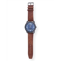 MEN'S BLUE FACE AND BROWN STRAP ANALOG WATCH