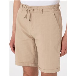 Bej Slim Fit Beli Lastikli Bağcıklı Dokuma Şort