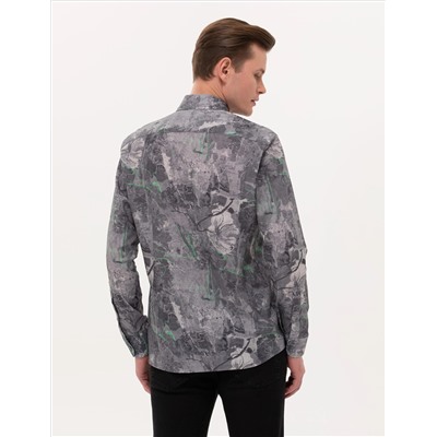 Gri Slim Fit Uzun Kollu Gömlek