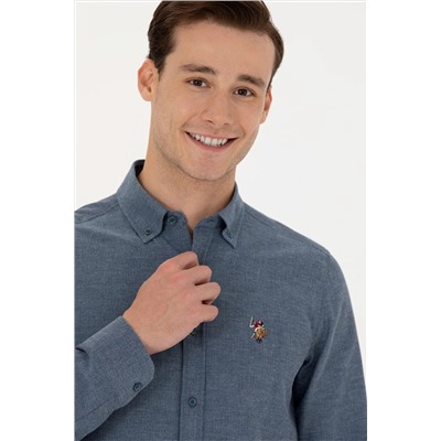 Erkek İndigo Uzun Kollu Basic Gömlek