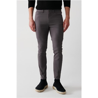 Antrasit Armürlü Esnek 5 Cepli Slim Fit Dar Kesim Kanvas Pantolon