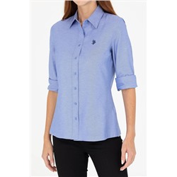 Kadın Saks Uzun Kollu Basic Gömlek