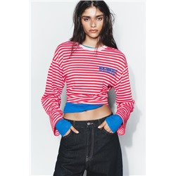 STRIPED T-SHIRT WITH SLOGAN