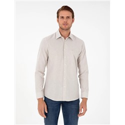 Bej Slim Fit Uzun Kollu Gömlek