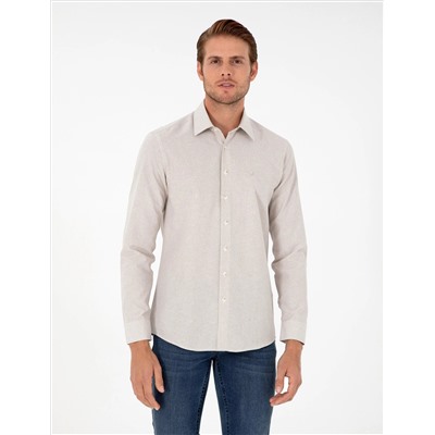 Bej Slim Fit Uzun Kollu Gömlek