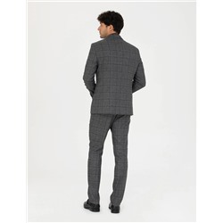 Füme Slim Fit Ekose Takım Elbise