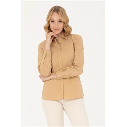Kadın Camel Uzun Kollu Basic Gömlek