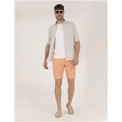 Turuncu Slim Fit Keten Karışımlı Beli Lastikli Bermuda Şort