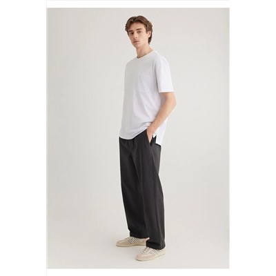 Mavi Cep Detaylı Beyaz Basic Tişört Loose Fit / Bol Rahat Kesim 066248-620