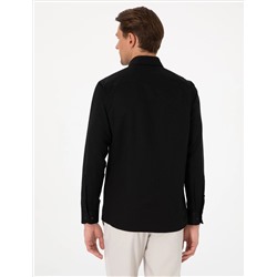 Siyah Oxford Slim Fit Kolay Ütülenebilir Gömlek