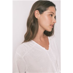 Camiseta manga larga algodón frunce blanco