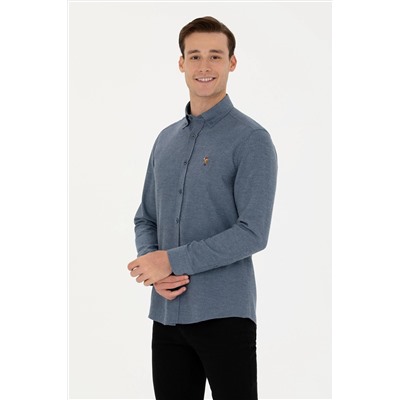 Erkek İndigo Uzun Kollu Basic Gömlek