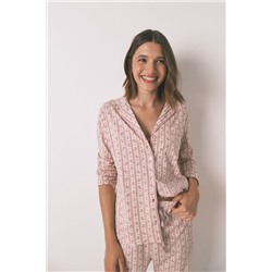Pijama camisero largo 100% algodón flores rosa