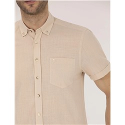 Bej Regular Fit Kısa Kollu Gömlek