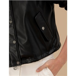 Siyah Crop Top Deri Ceket