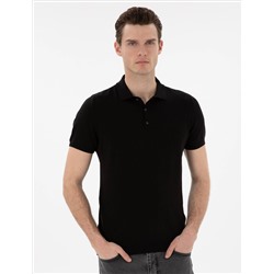 Siyah Slim Fit Düğmeli Polo Yaka Triko Tişört