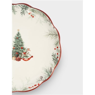 Тарелка закусочная, 20 см, керамика D, белая, Лошадка у елки, Festival