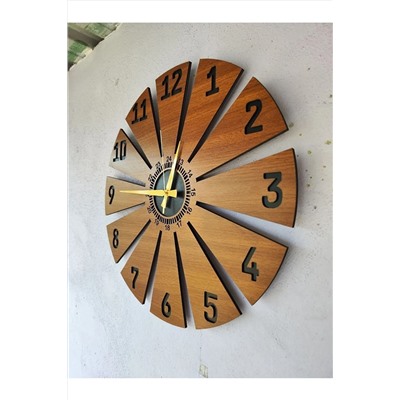 AA Shop Ahşap Ceviz Mobilya Renk Desenli Hediyelik Sessiz Duvar Saati 50cm aasaat220
