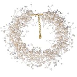Колье Грозди (жемчуг белый 3-7мм, SW белые хамелеон; покрытие золото) 37-42см, Есть комплект