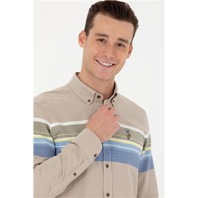 Erkek Açık Haki Uzun Kollu Gömlek