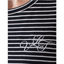 Лонгслив в полоску с рукавами-буфами из премиального хлопка с эластаном