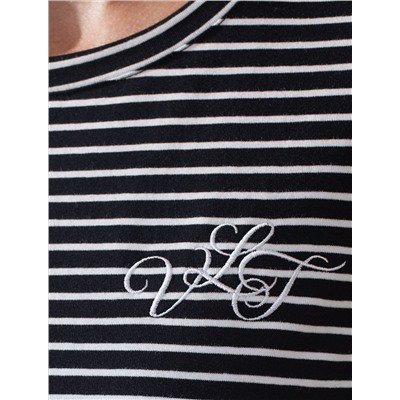 Лонгслив в полоску с рукавами-буфами из премиального хлопка с эластаном