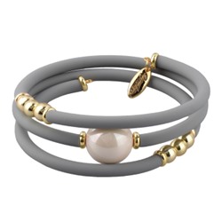 Браслет Гевея (Майорка 16мм розовая, каучук серый; покрытие золото), Есть комплект