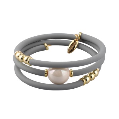 Браслет Гевея (Майорка 16мм розовая, каучук серый; покрытие золото), Есть комплект