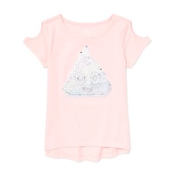 Girls Short Sleeve Flip Sequin Graphic Cold Shoulder Top