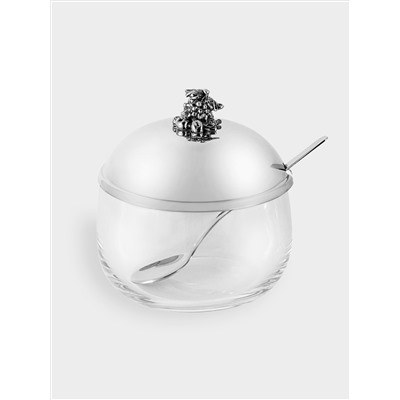 Вазочка для джема, 9x10 см, с ложкой, стекло/сталь, Vintage