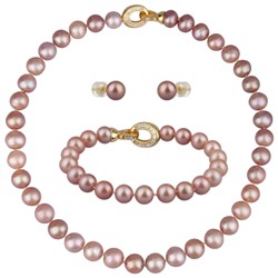 Комплект Эдисон карамель (жемчуг 10-12мм; покрытие золото) 45см