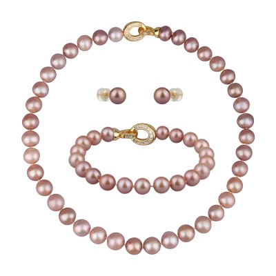 Комплект Эдисон карамель (жемчуг 10-12мм; покрытие золото) 45см