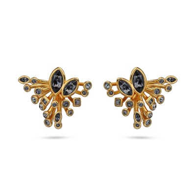 Серьги Эйва (кристаллы SW темно-серые; покрытие золото), Есть комплект