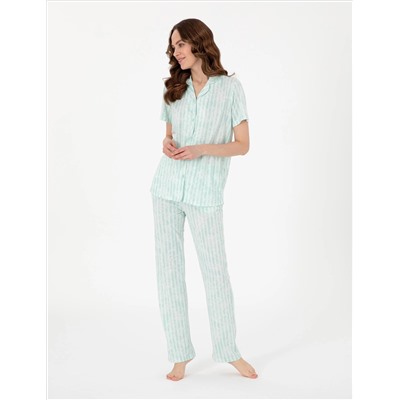 Mint Kısakollu Gömlek Pijama Takımı